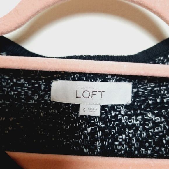 Loft Black Tweed Asymmetrical Full Zip Moto Sweater Jacket Size Small - Picture 9 of 11